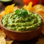 Fresh 4-ingredient guacamole served with tortilla chips in a bowl.